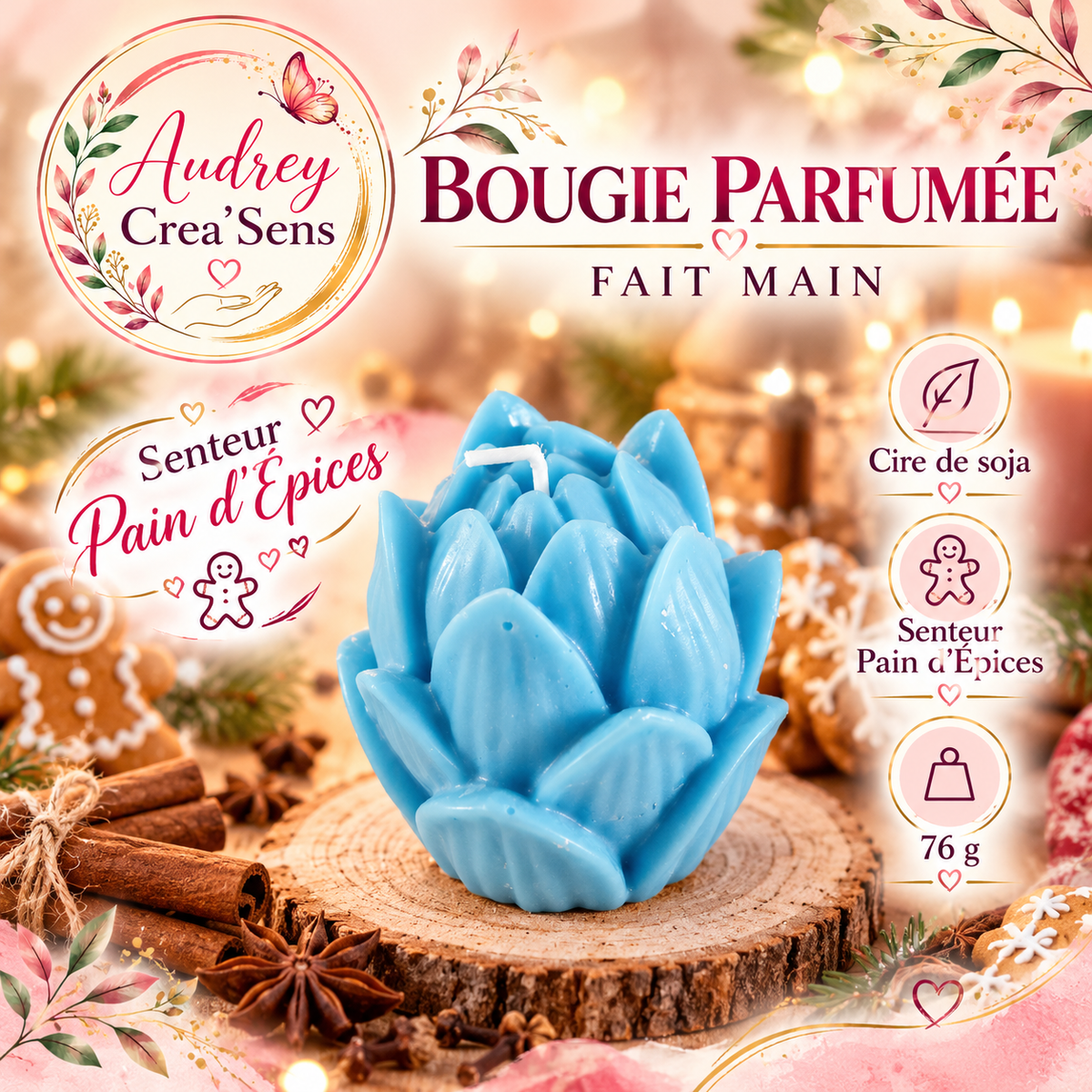 Bougie parfumée fait main senteur pain d épices
