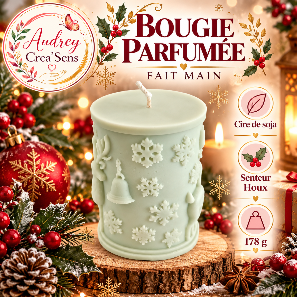 Bougie parfumée fait main senteur houx