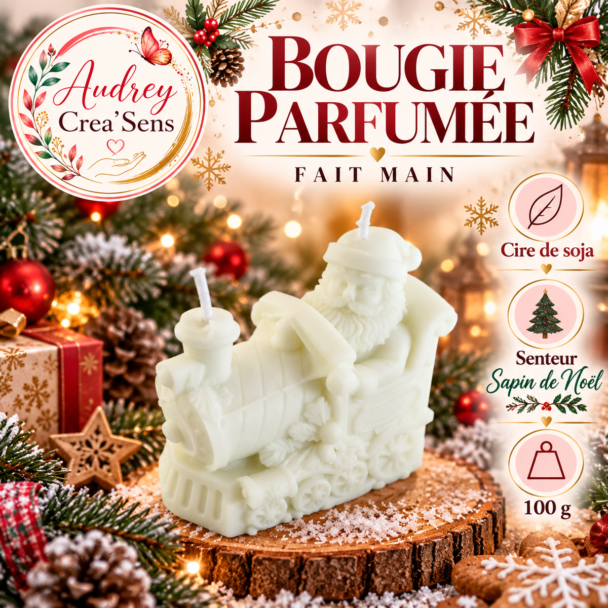 Bougie parfumée fait main senteur sapin de Noël