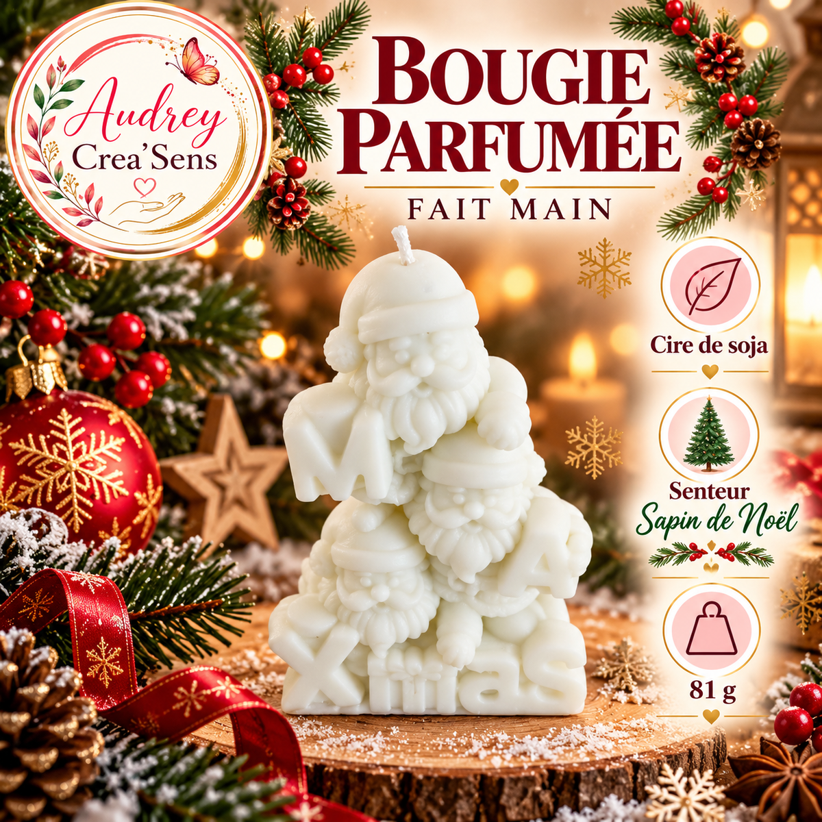 Bougie parfumée fait main senteur sapin de Noël
