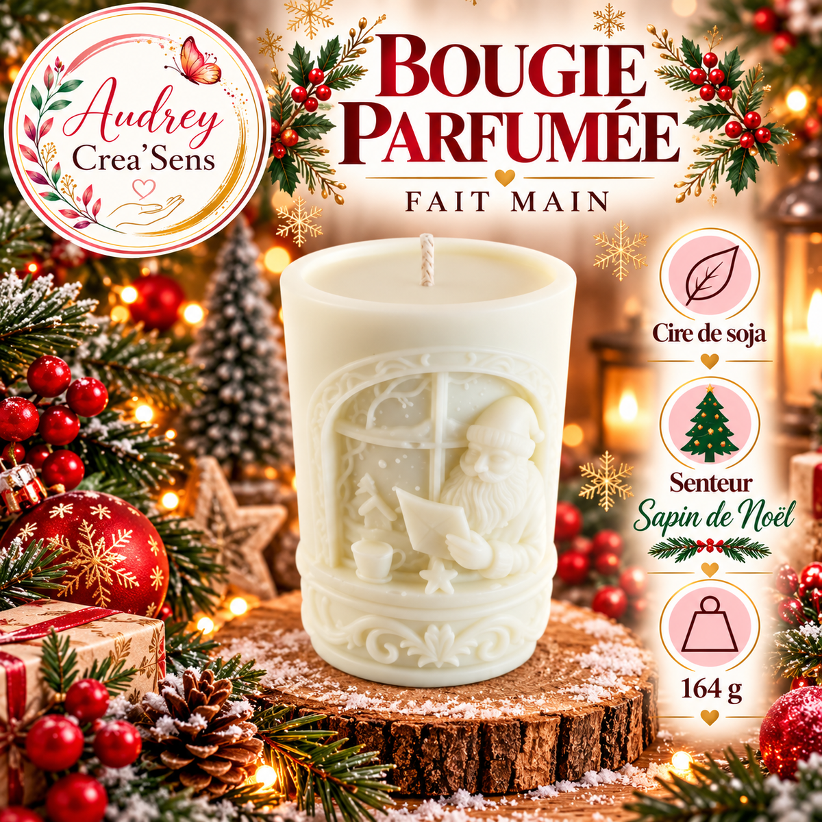 Bougie parfumée fait main senteur sapin de Noël