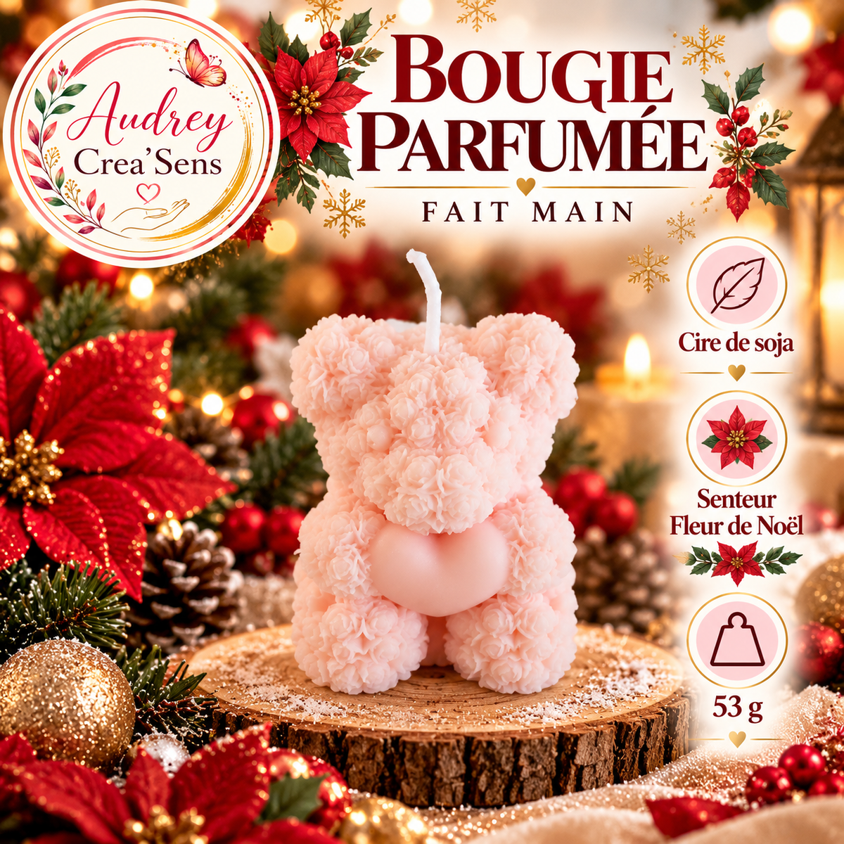 Bougie parfumée fait main senteur fleur de Noël