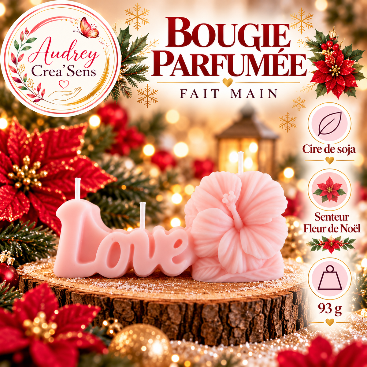 Bougie parfumée fait main senteur fleur de Noël