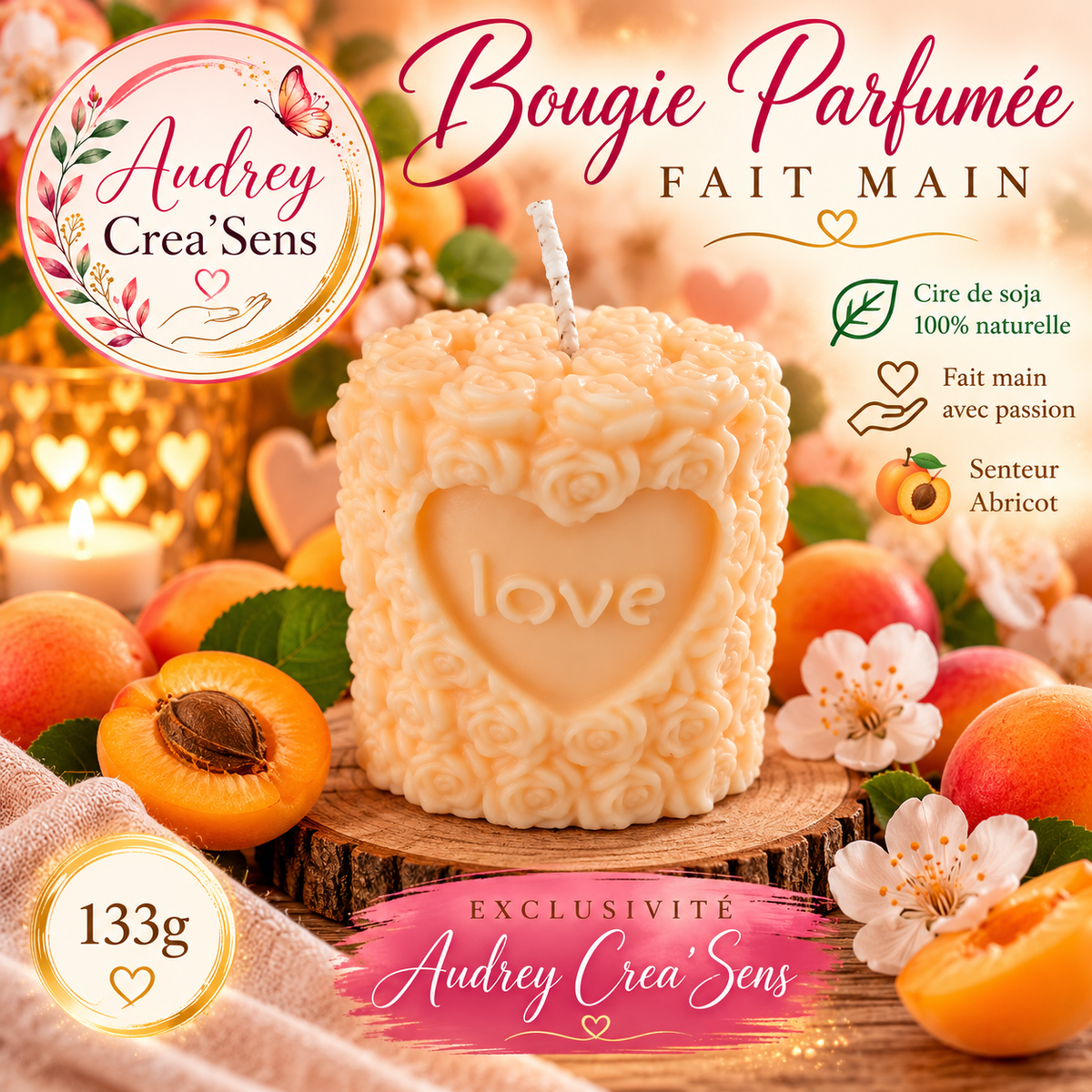 Bougie parfumée fait main senteur abricot