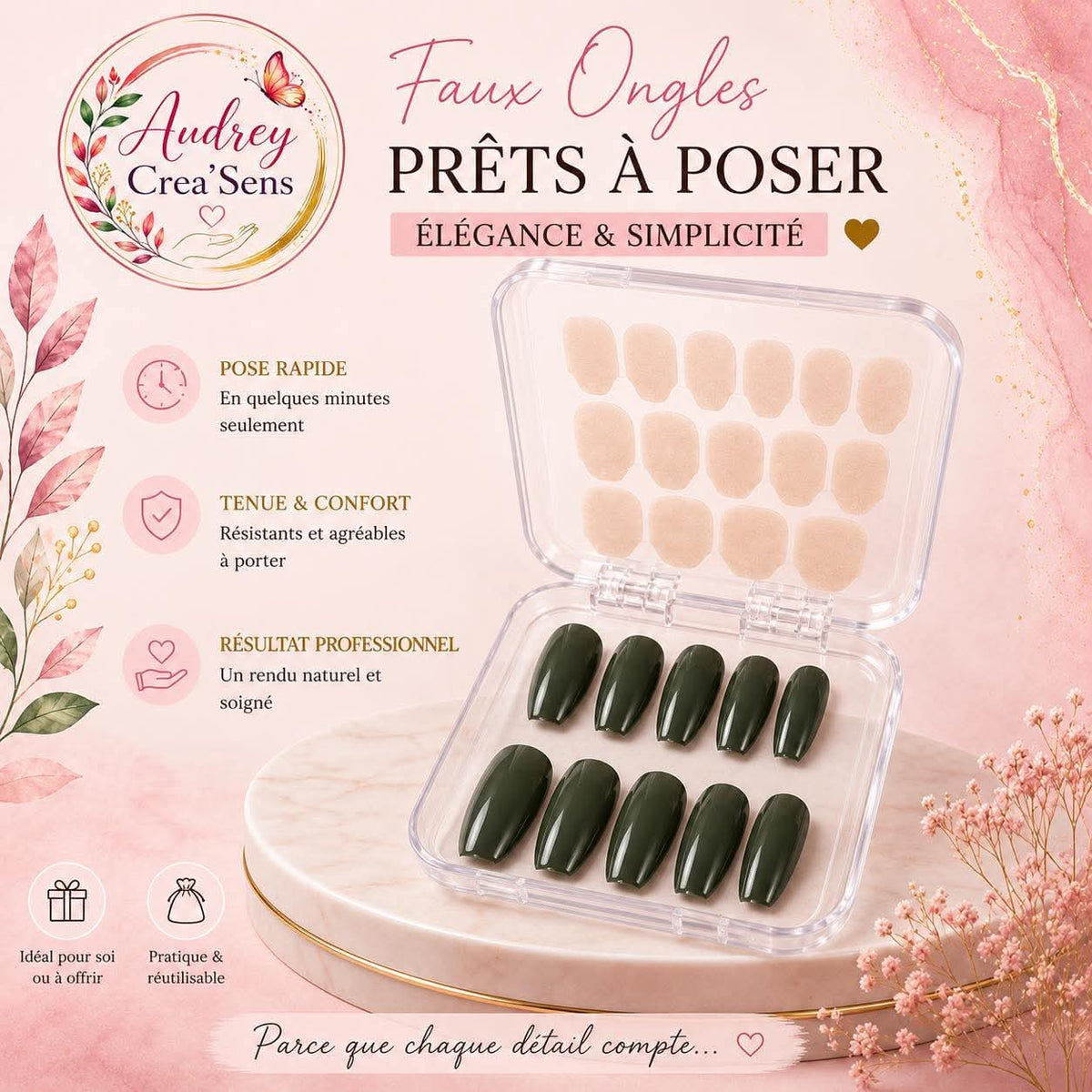 Faux ongles bandelettes kaki