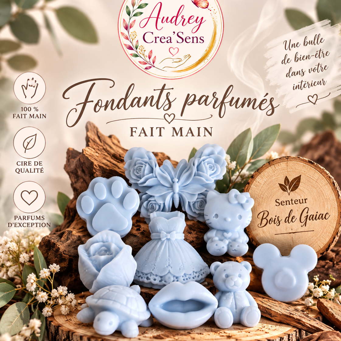 Fondant parfumé fait main senteur bois de gaiac bergamote