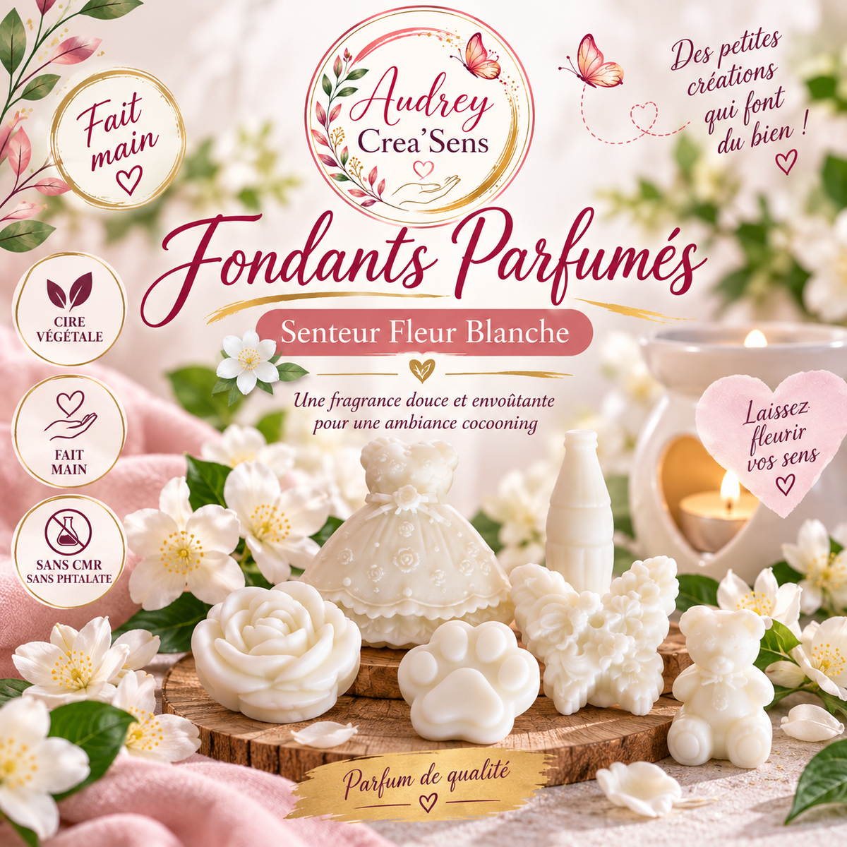 Fondant parfumé fait main senteur fleur blanche