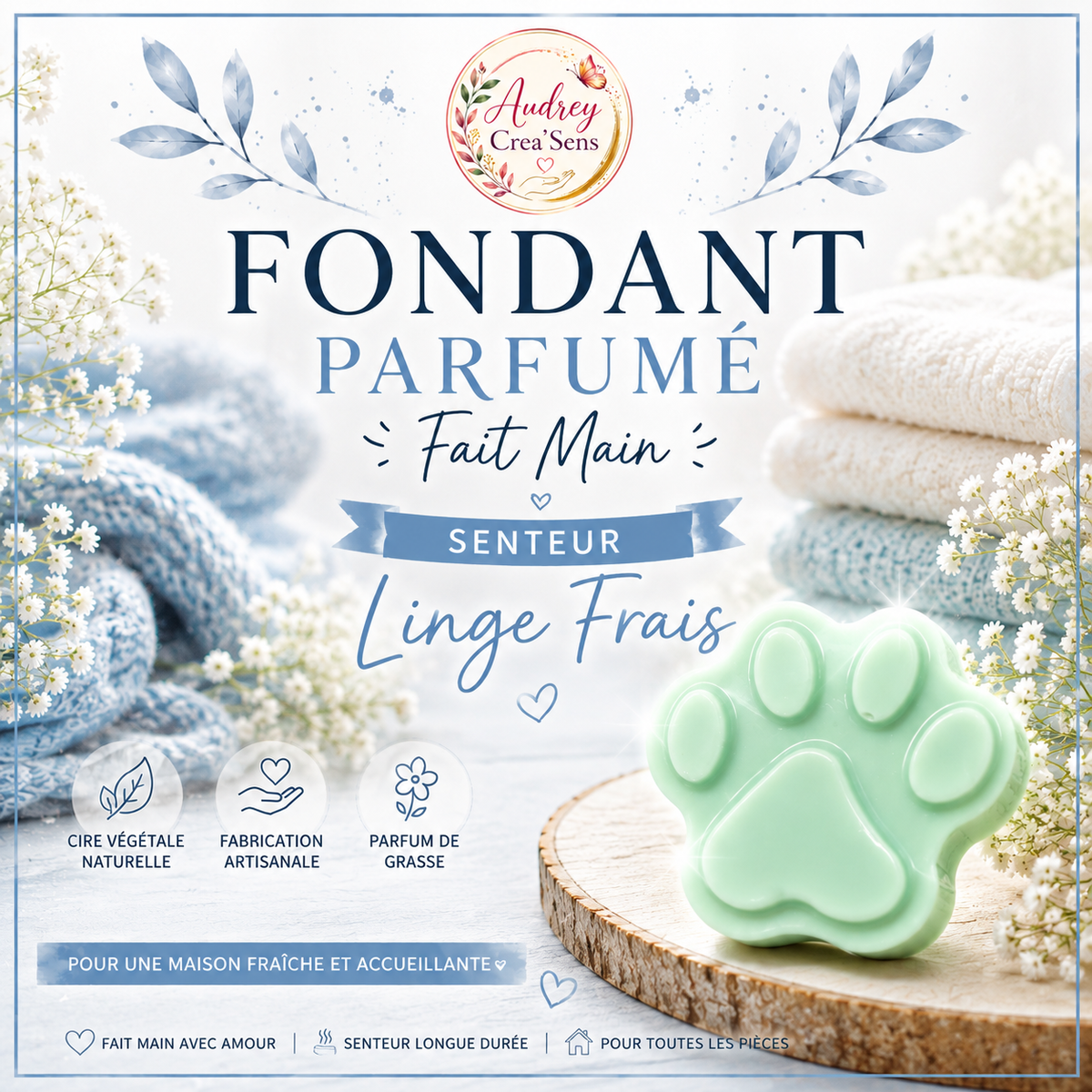 Fondant parfumé fait main senteur linge frais