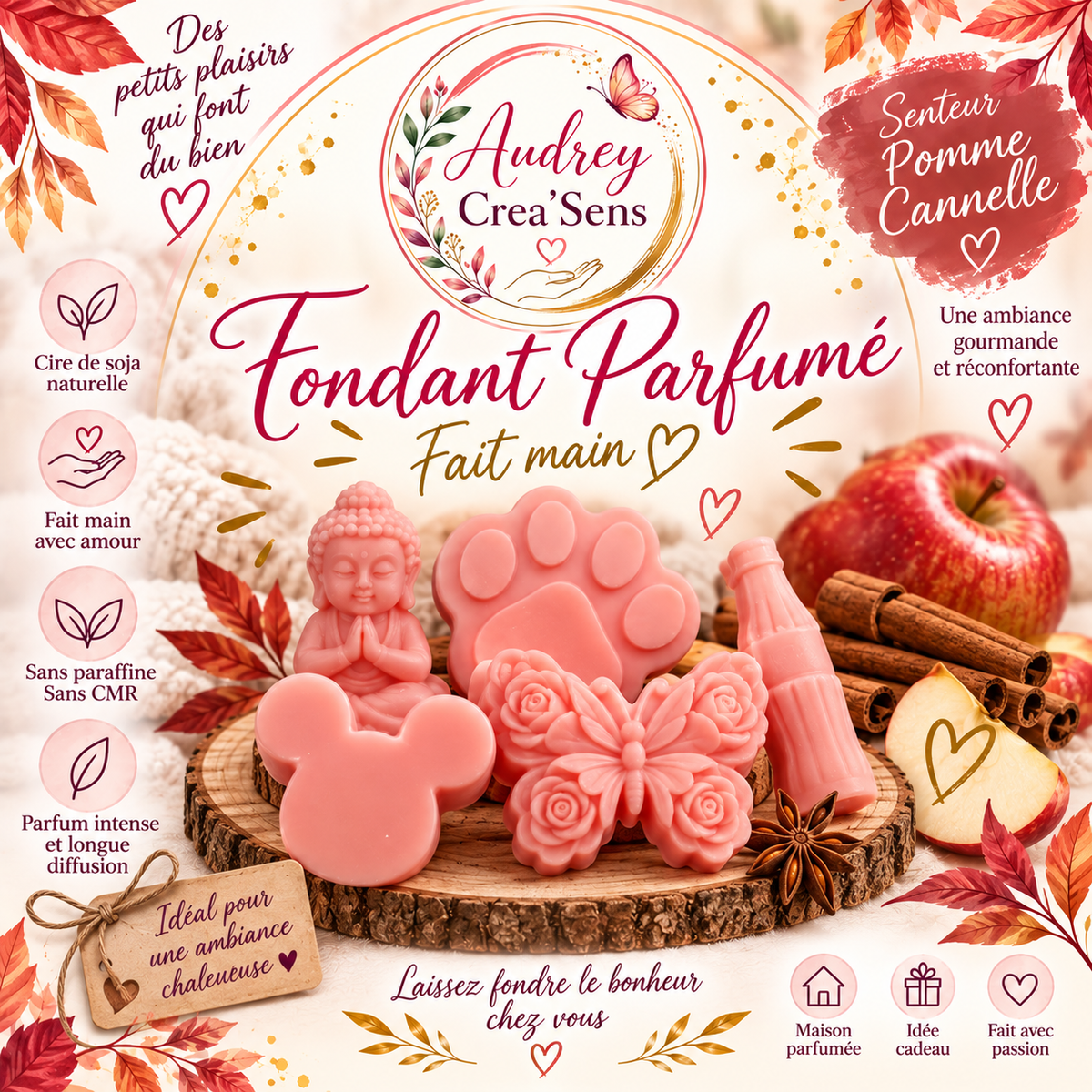 Fondant parfumé fait main senteur pomme cannelle