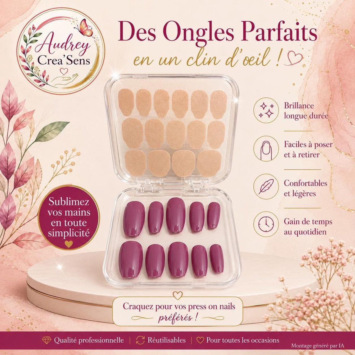 Faux ongles bandelettes violet foncé