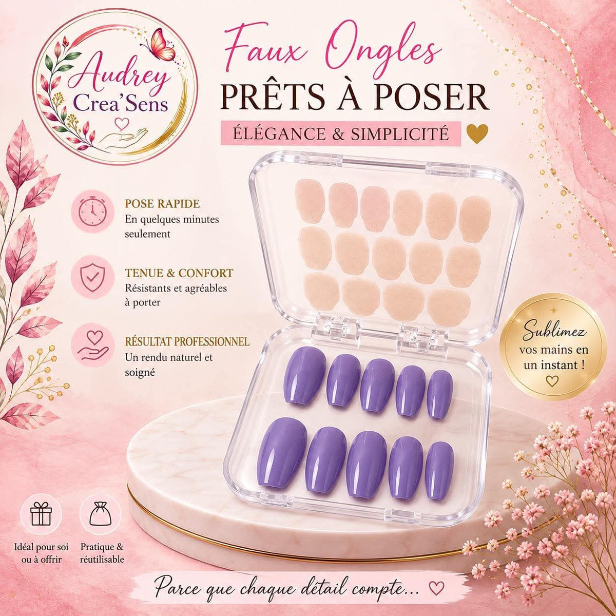 Faux ongles bandelettes violet clair