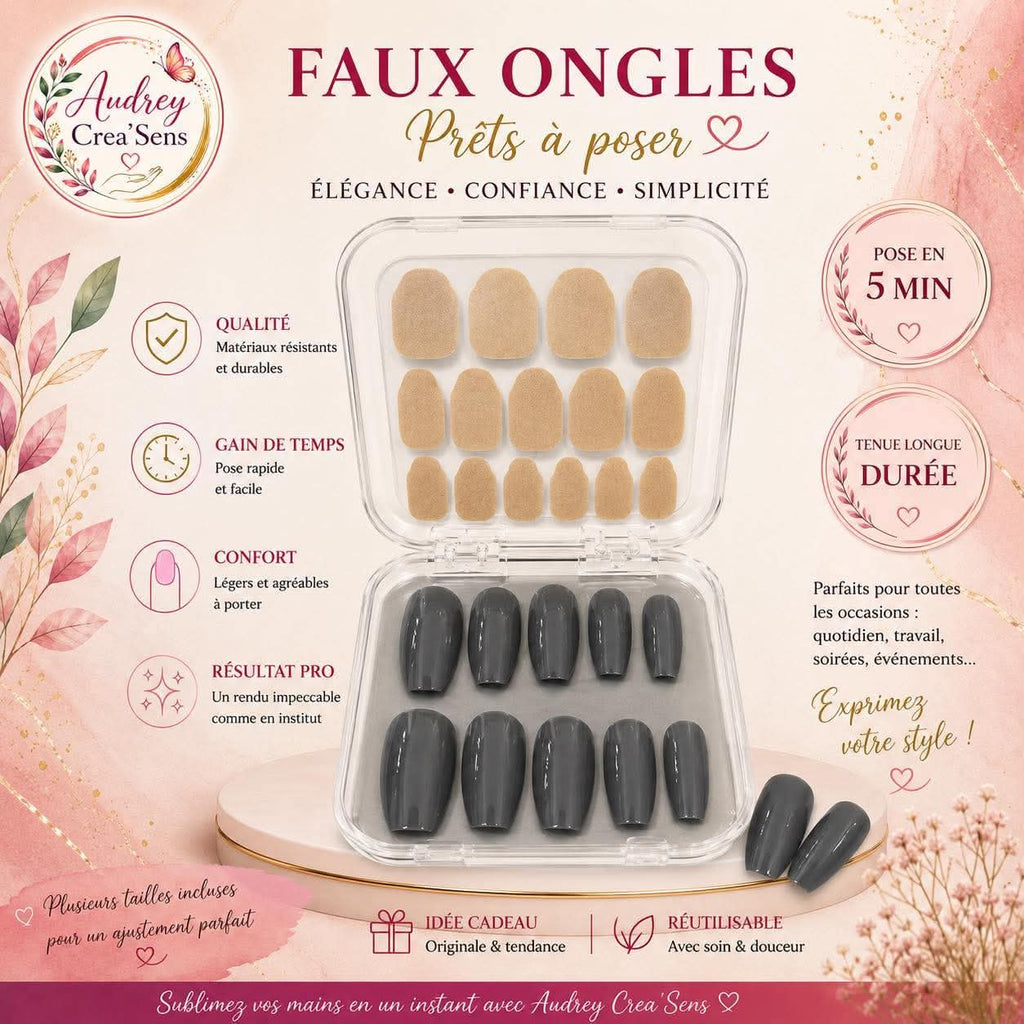 Faux ongles bandelettes gris