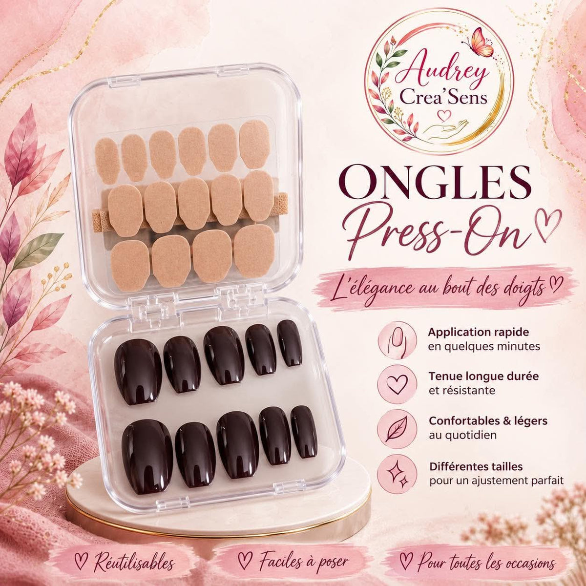 Faux ongles bandelettes marron/violet