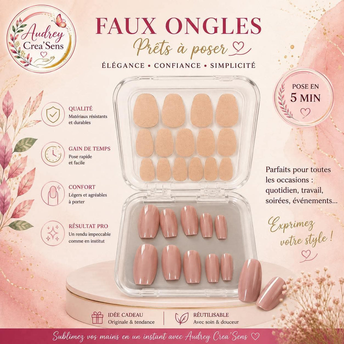 Faux ongles bandelettes chair
