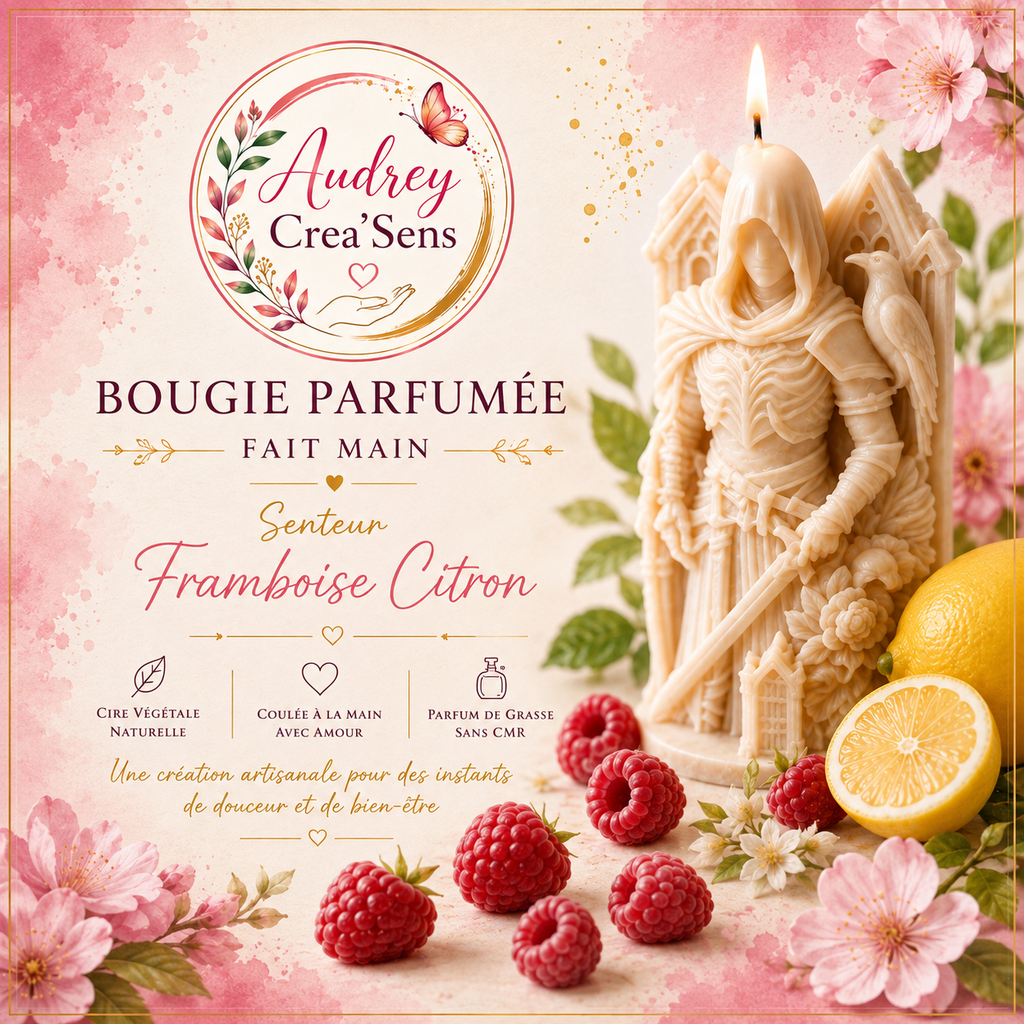Bougie parfumée fait main senteur framboise citron chevalier