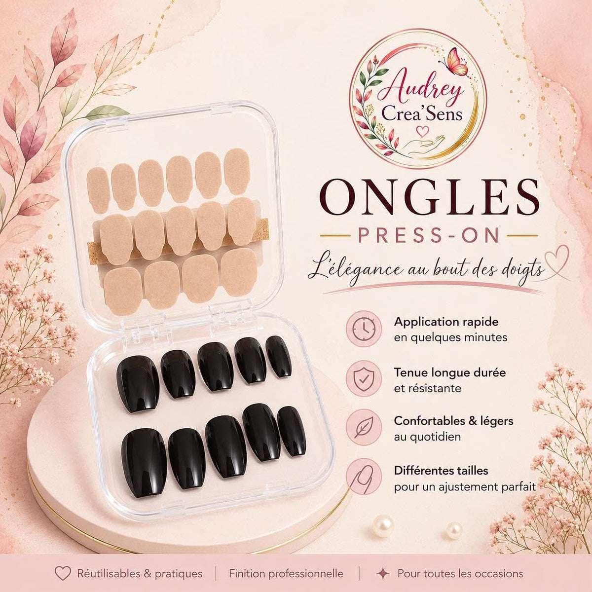 Faux ongles bandelettes noir