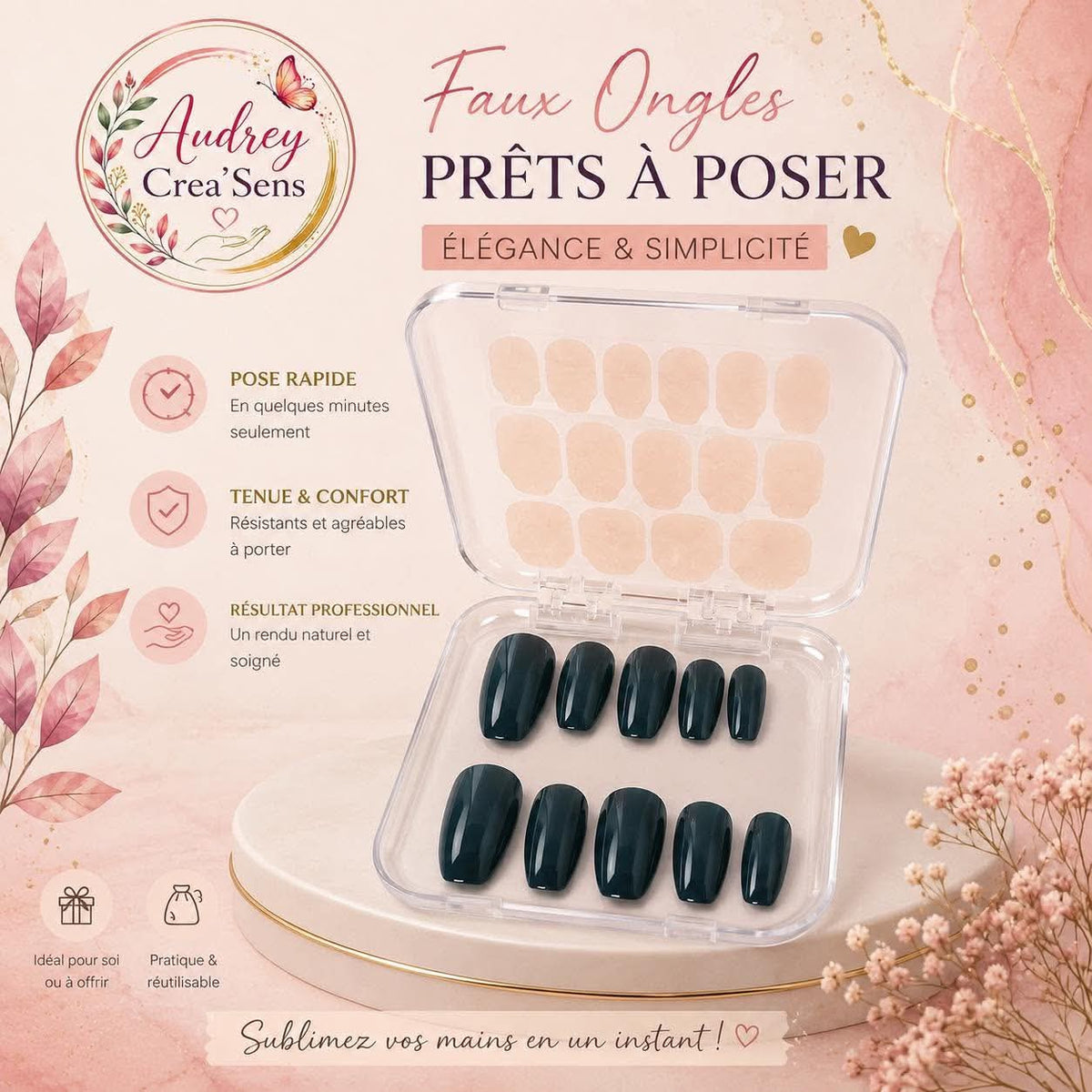 Faux ongles bandelettes bleu marine