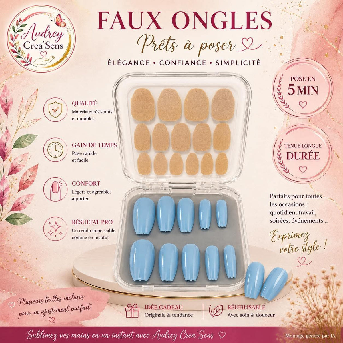 Faux ongles bandelettes bleu clair
