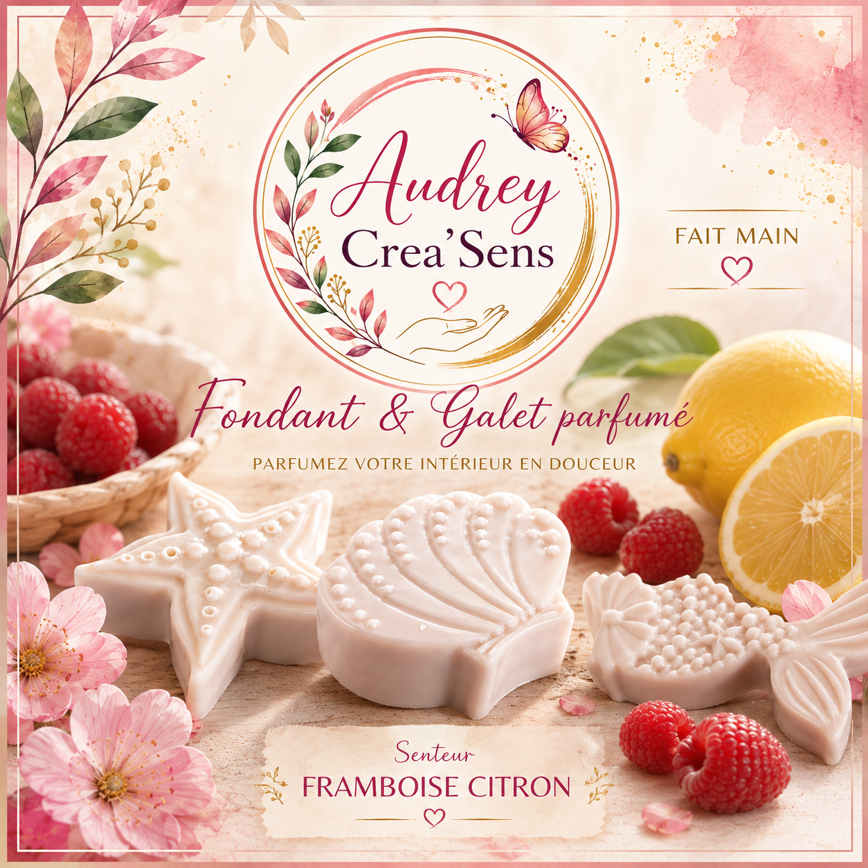Fondants parfumés fait main senteur framboise citron