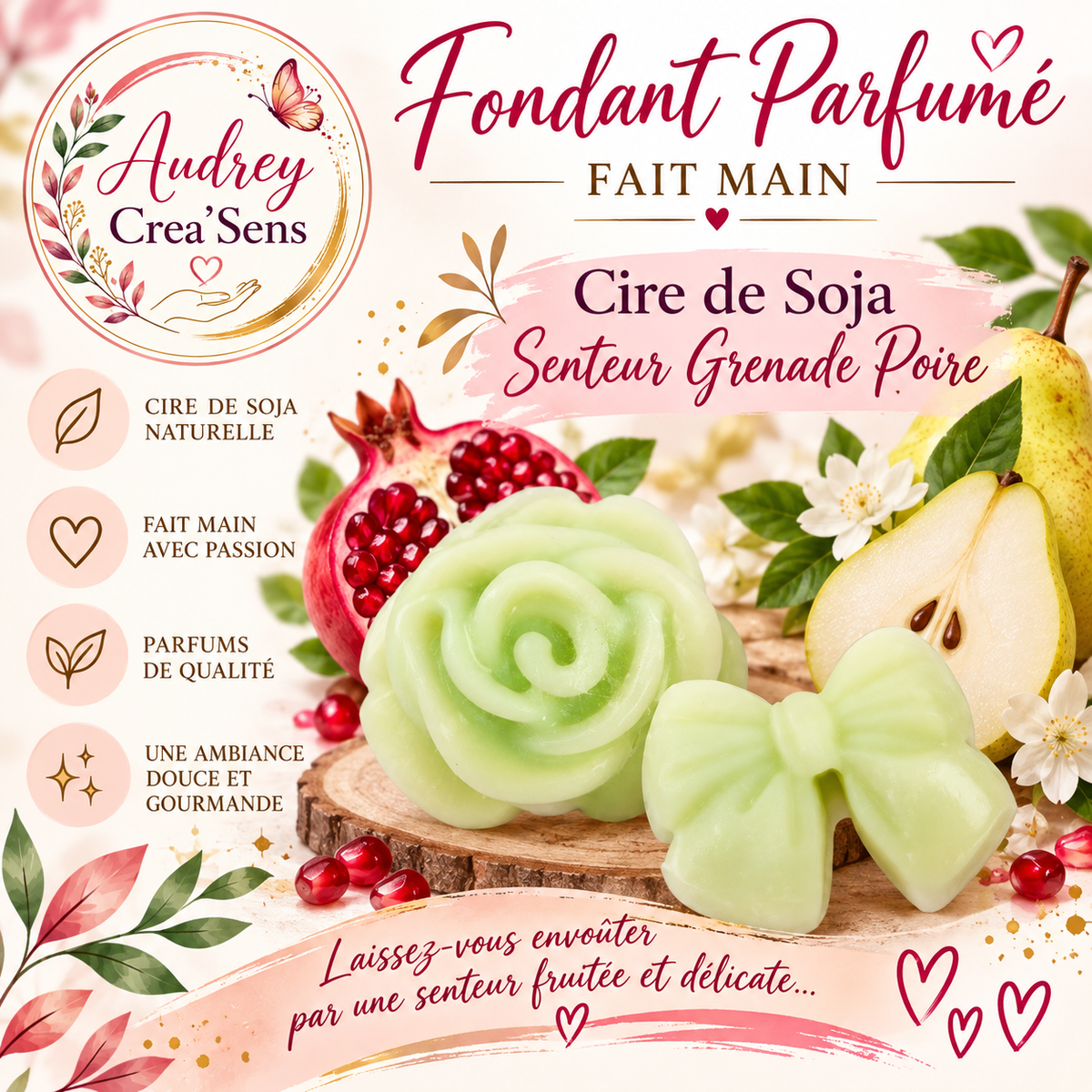 fondant parfumé fait main senteur grenade poire